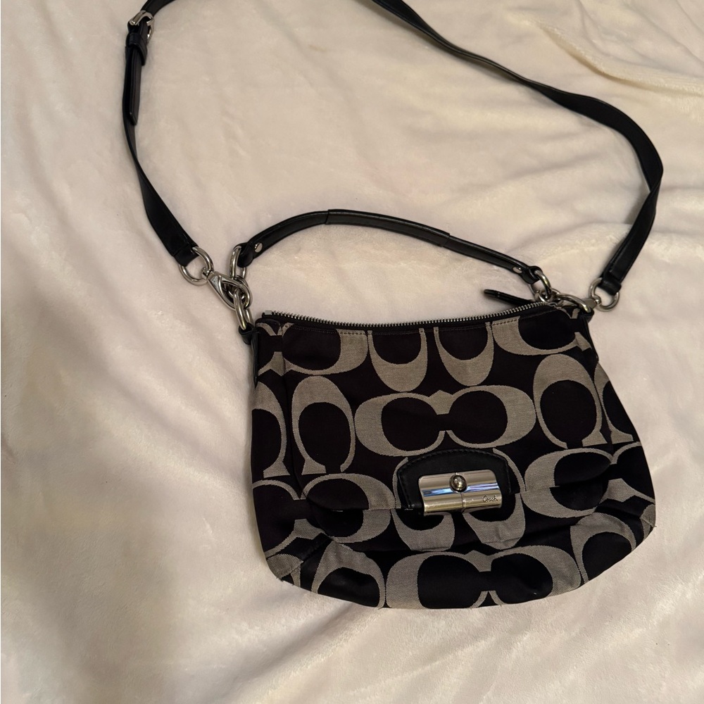 Coach Black and Gray Signature Shoulder Bag